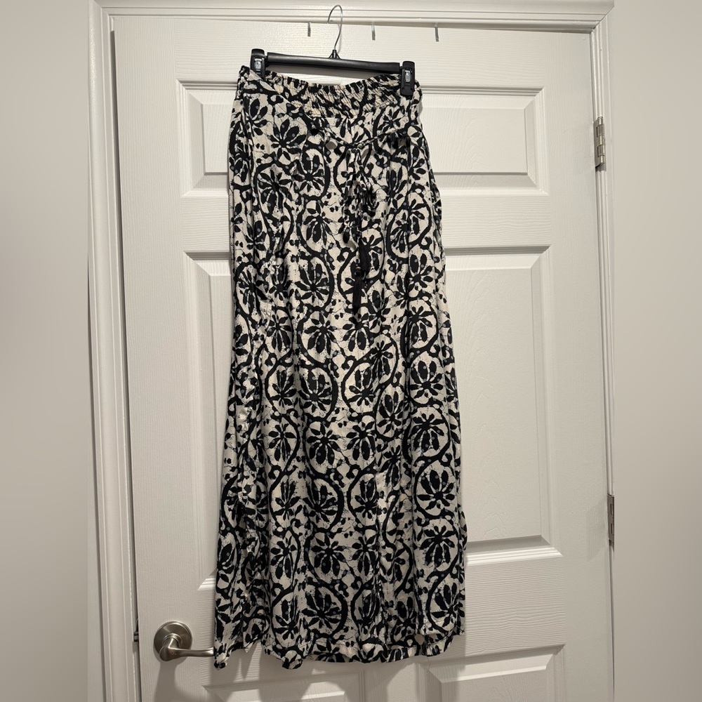 Paani Navy and White Flowy Beach Pants, Tassel Drawstring Women Size S